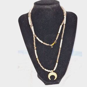 A Love's Affect Women's Necklace Stylish Sparkly Beaded Elegant Crescent Moon
